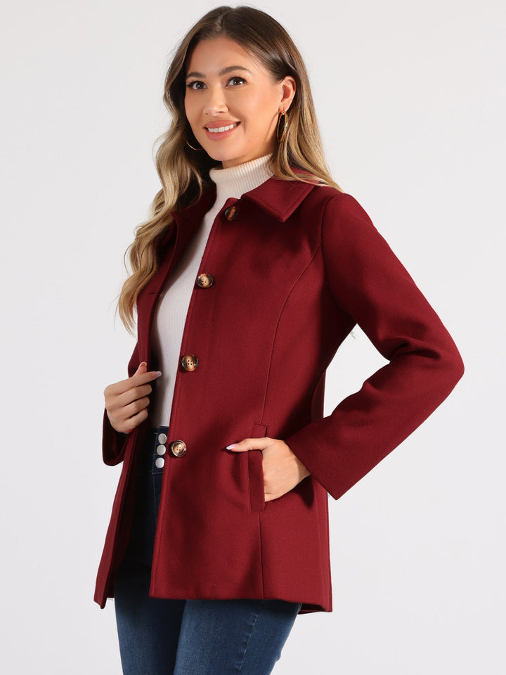 Women's Winter Button Collared Pea Coat | Single Breasted