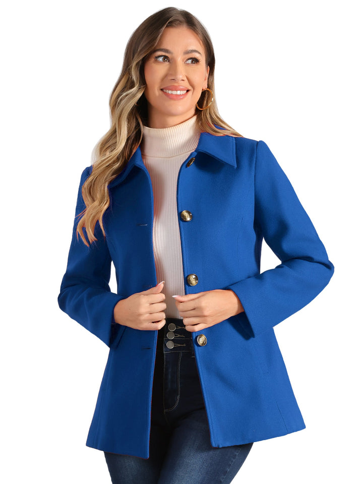 Women's Winter Button Collared Pea Coat | Single Breasted