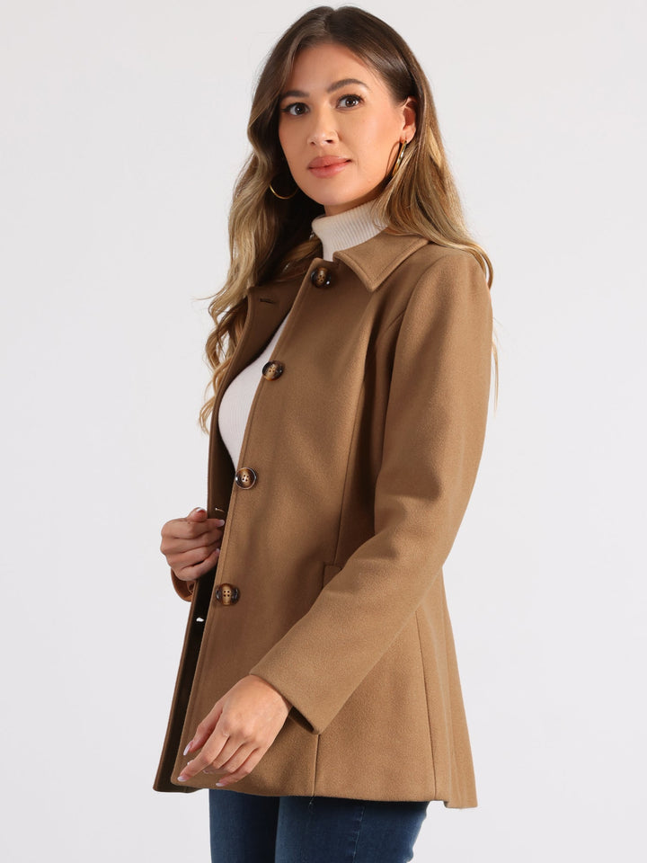 Women's Winter Button Collared Pea Coat | Single Breasted