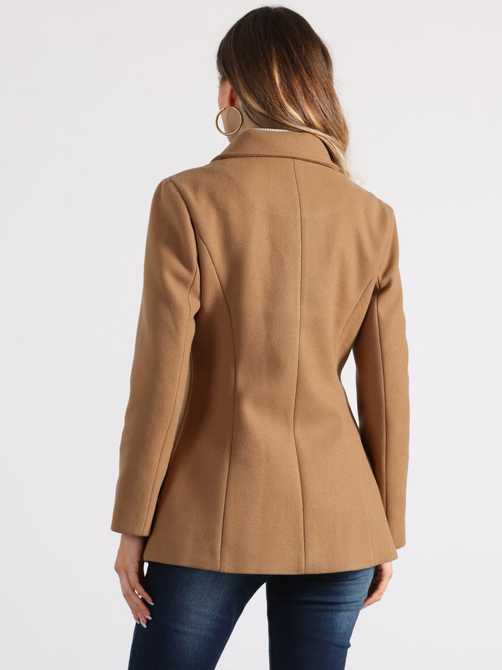 Women's Winter Button Collared Pea Coat | Single Breasted