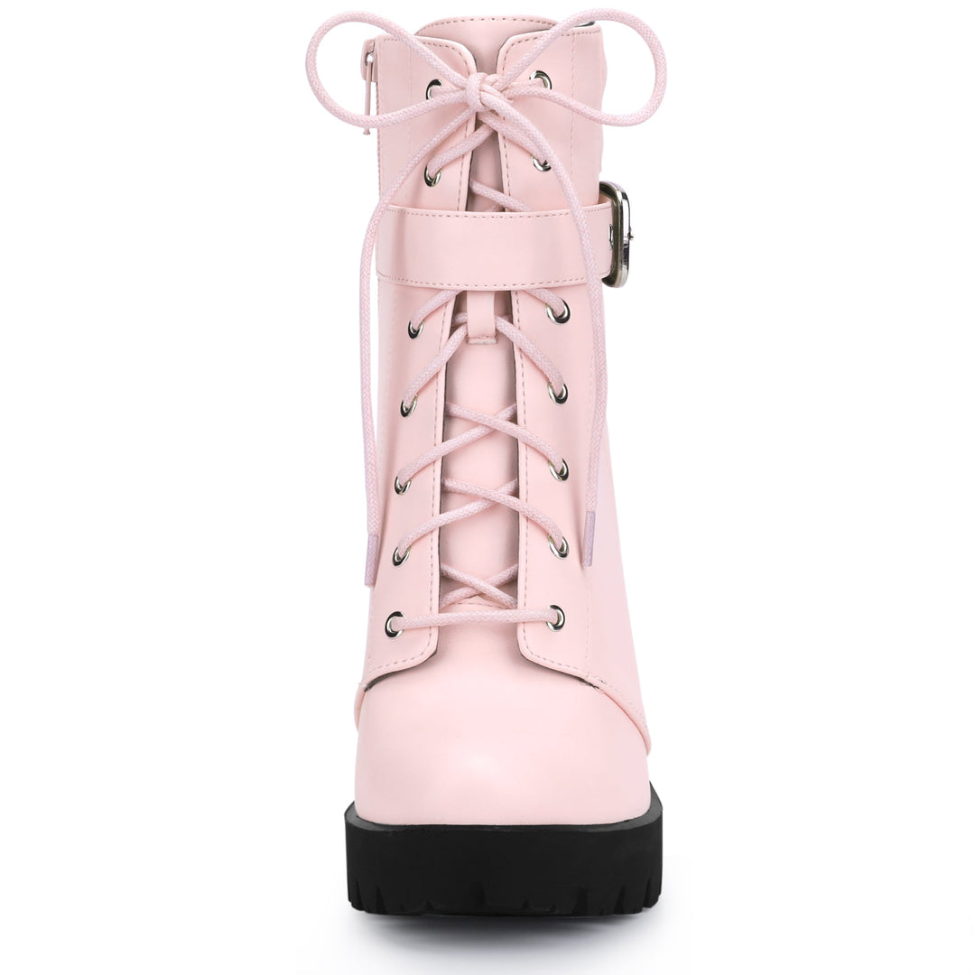 Women's Lace-Up Buckle Platform Ankle Boots | High Heel