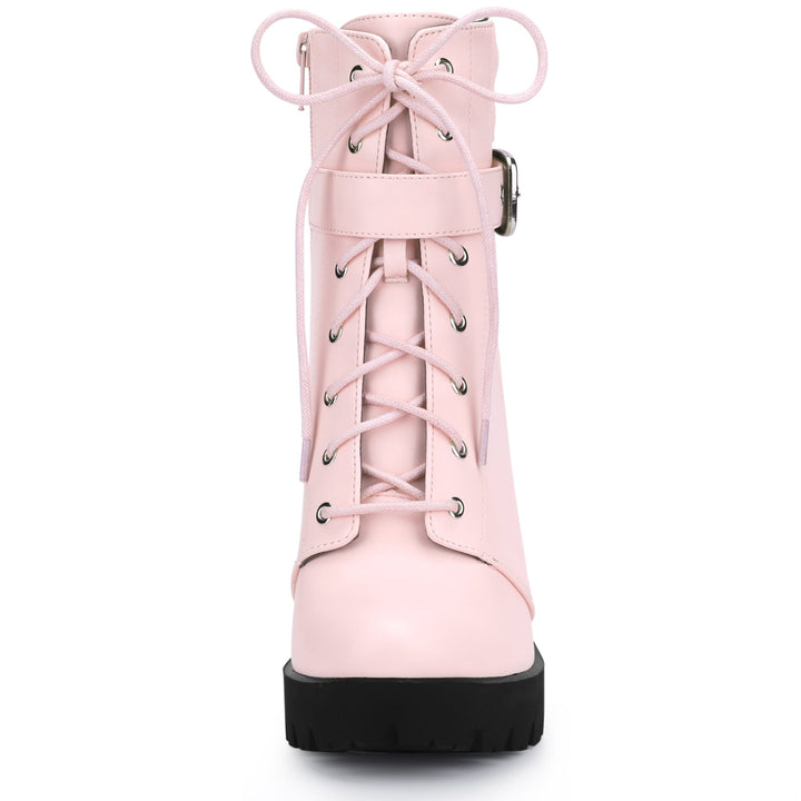 Women's Lace-Up Buckle Platform Ankle Boots | High Heel