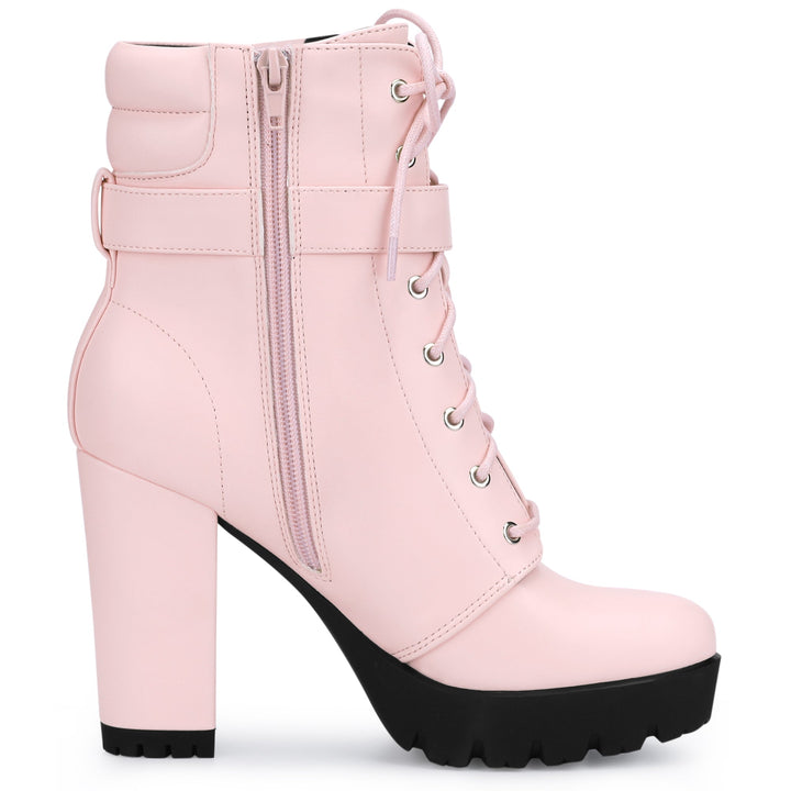 Women's Lace-Up Buckle Platform Ankle Boots | High Heel