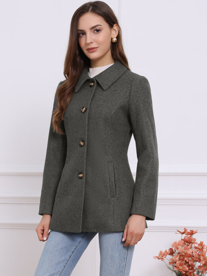 Women's Winter Button Collared Pea Coat | Single Breasted