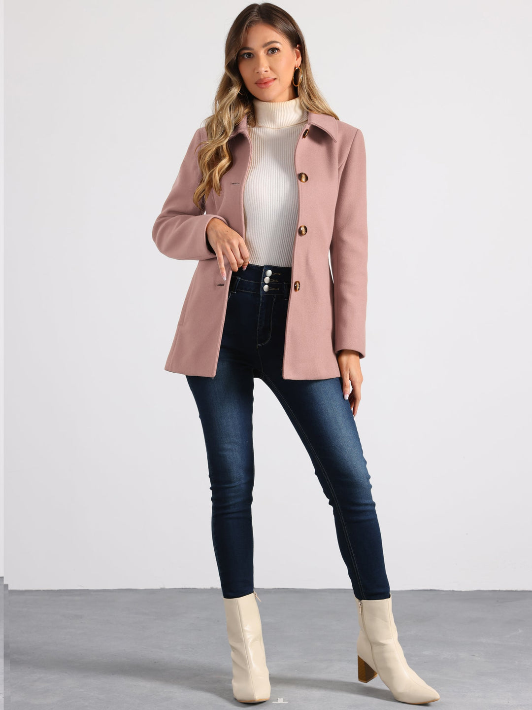 Women's Winter Button Collared Pea Coat | Single Breasted
