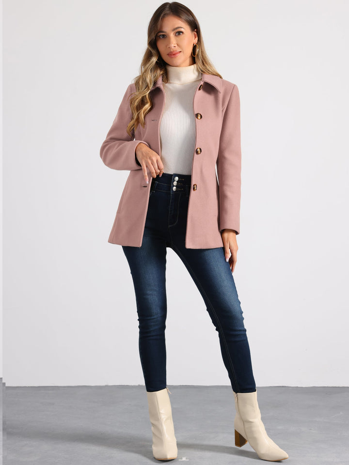 Women's Winter Button Collared Pea Coat | Single Breasted