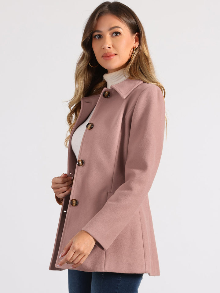 Women's Winter Button Collared Pea Coat | Single Breasted