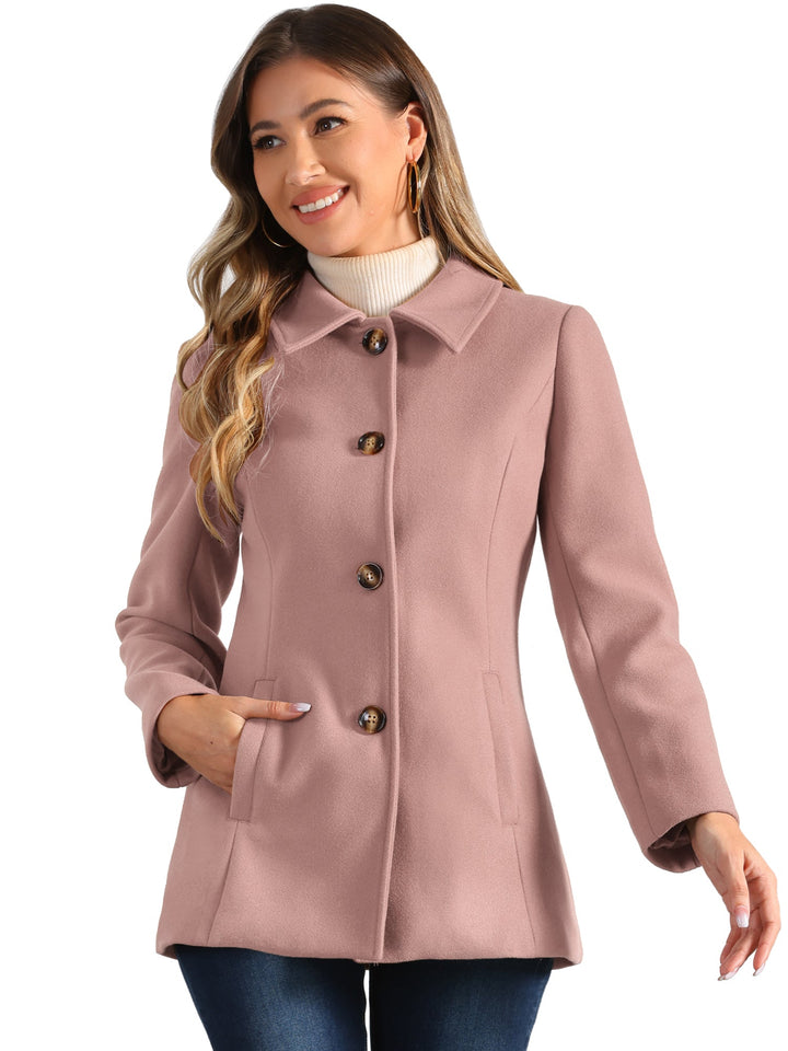 Women's Winter Button Collared Pea Coat | Single Breasted