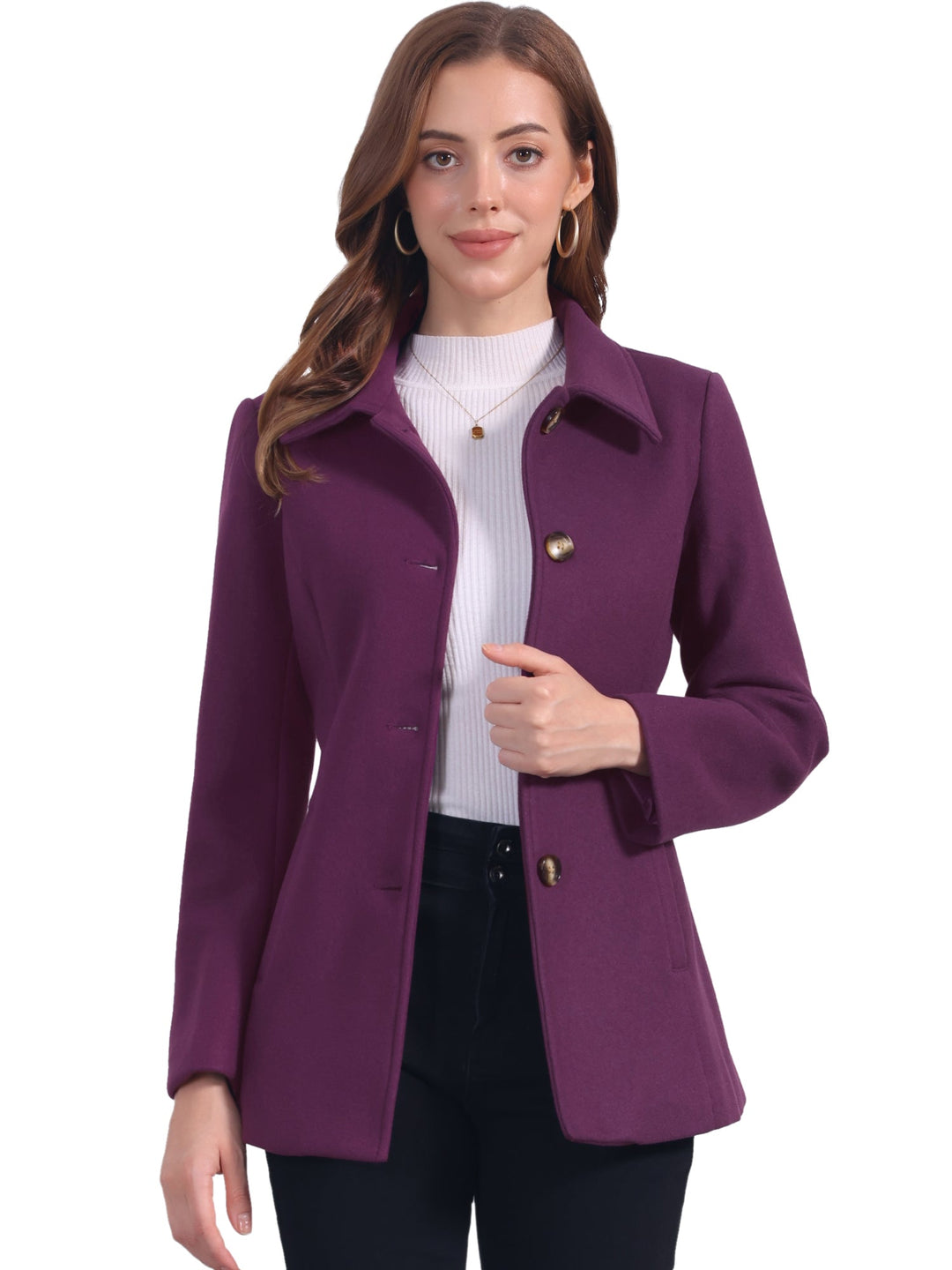 Women's Winter Button Collared Pea Coat | Single Breasted