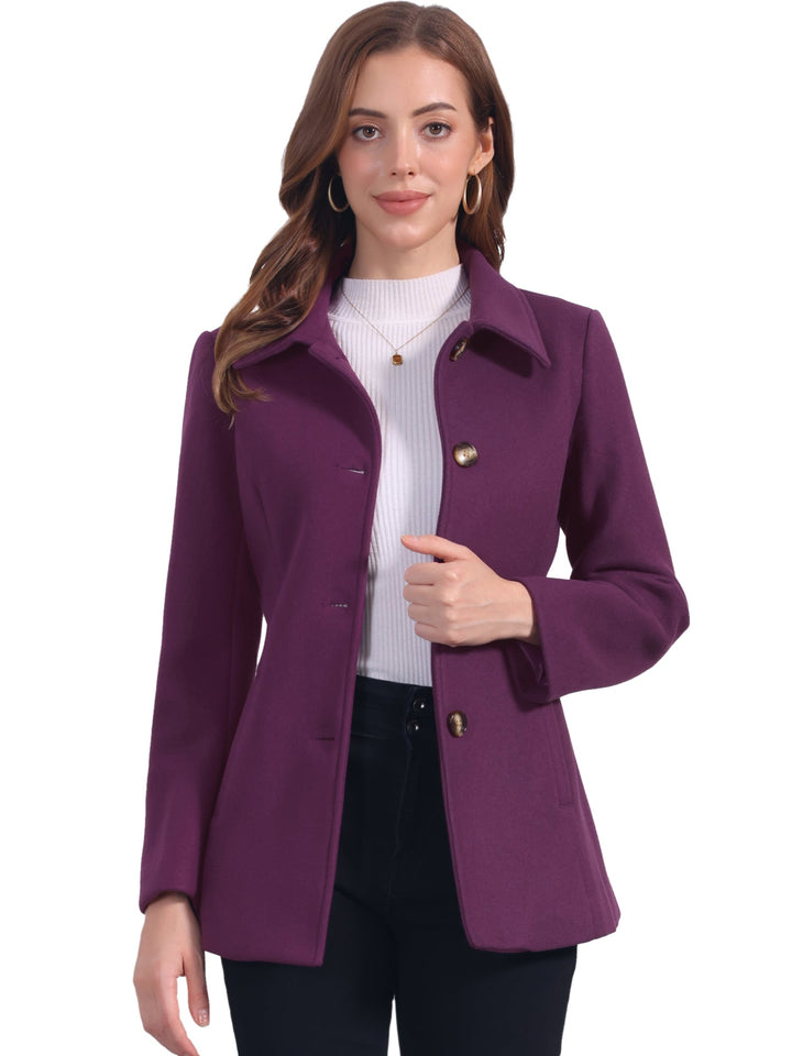 Women's Winter Button Collared Pea Coat | Single Breasted
