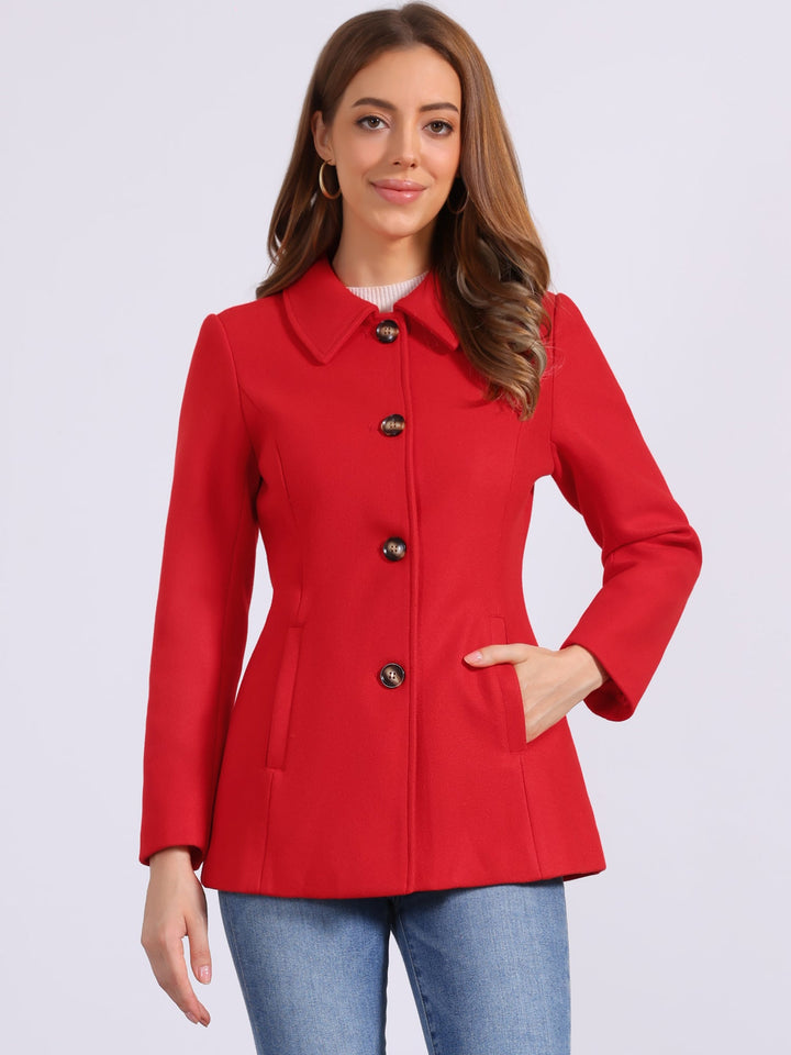 Women's Winter Button Collared Pea Coat | Single Breasted