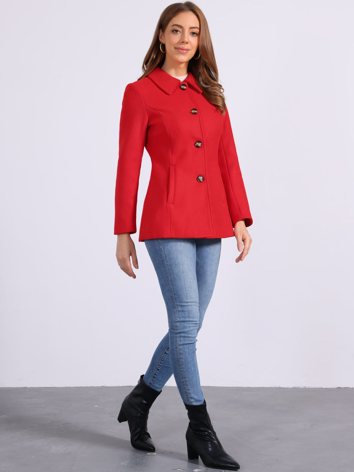 Women's Winter Button Collared Pea Coat | Single Breasted