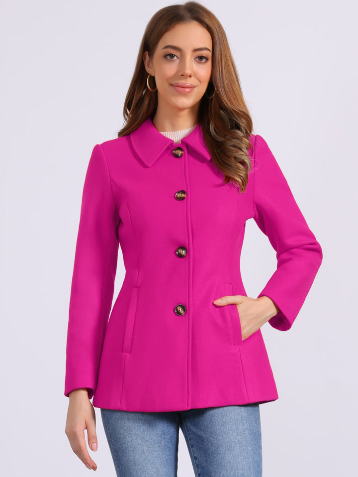 Women's Winter Button Collared Pea Coat | Single Breasted