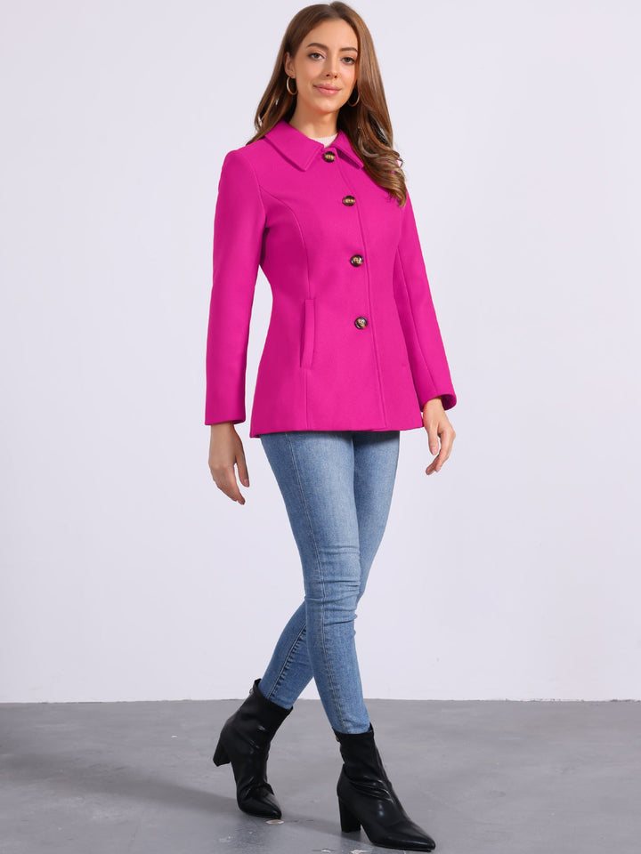 Women's Winter Button Collared Pea Coat | Single Breasted