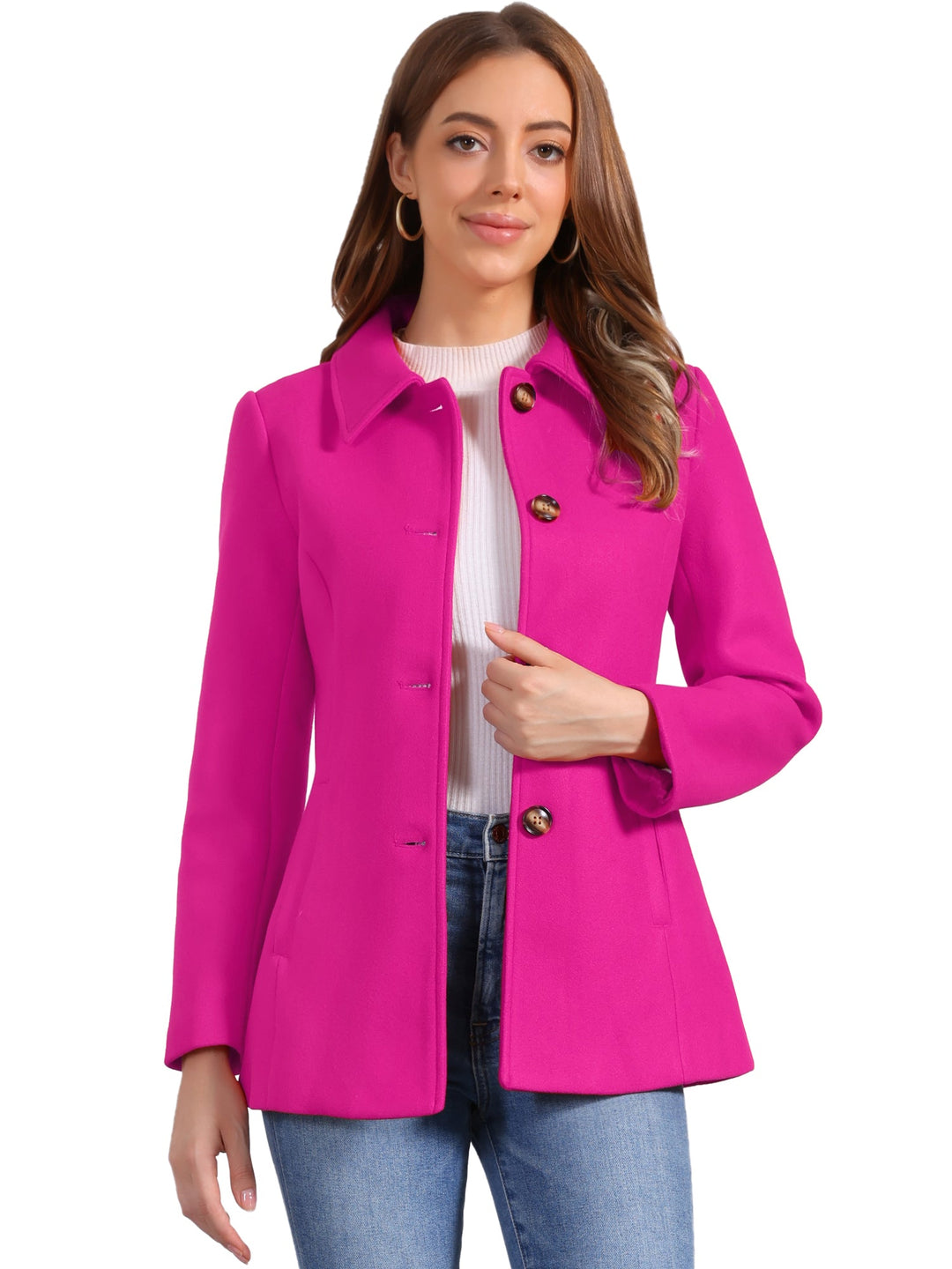 Women's Winter Button Collared Pea Coat | Single Breasted