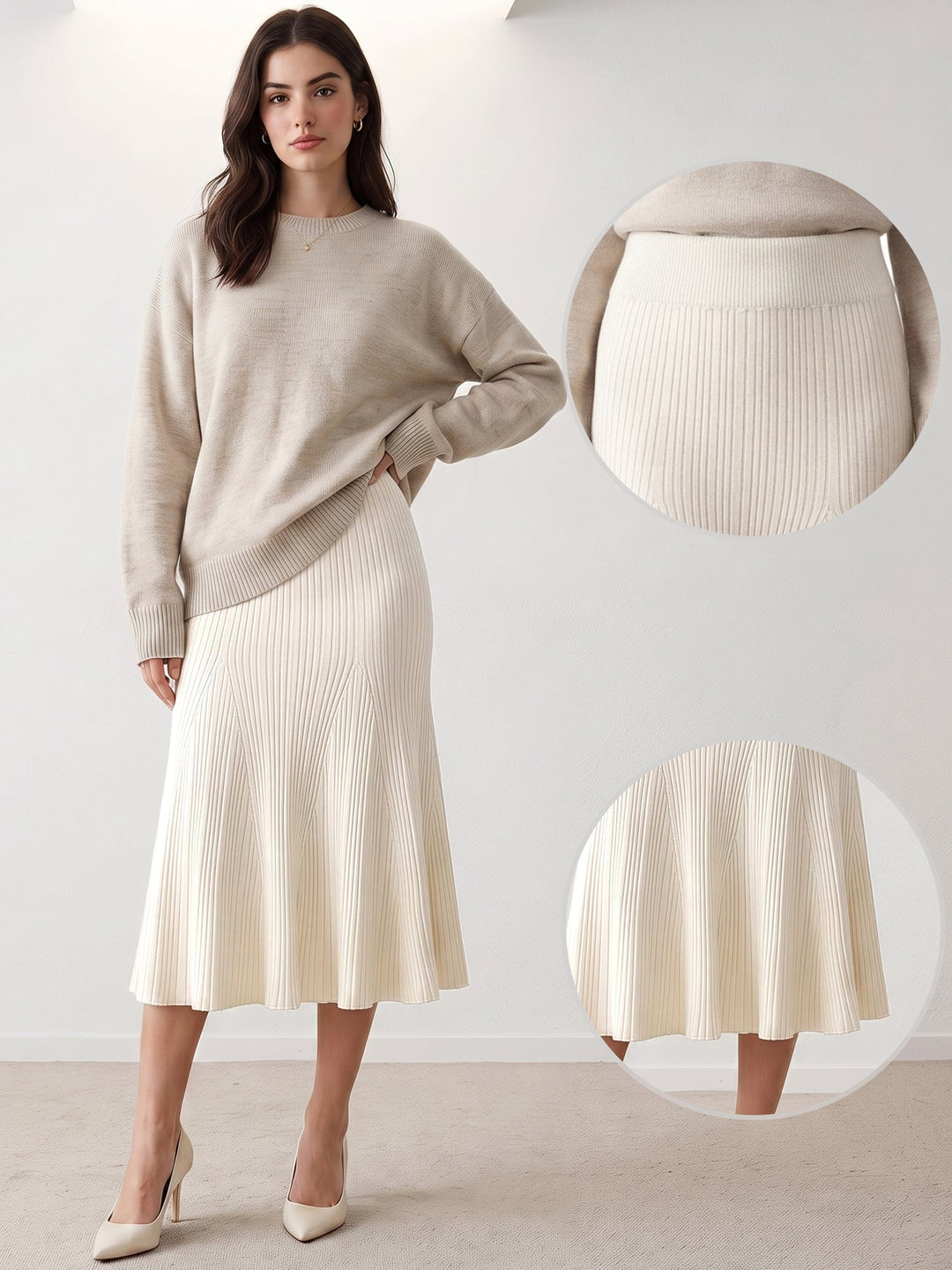 Women's Ribbed Flared Knit A-Line Skirt | Midi