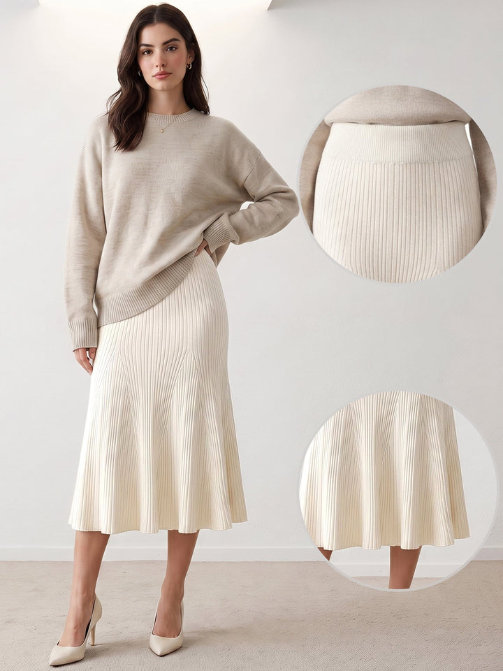Women's Ribbed Flared Knit A-Line Skirt | Midi