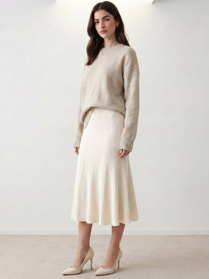 Women's Ribbed Flared Knit A-Line Skirt | Midi