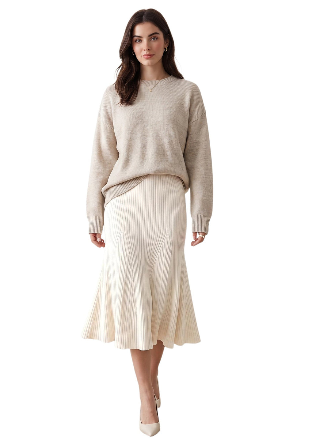 Women's Ribbed Flared Knit A-Line Skirt | Midi
