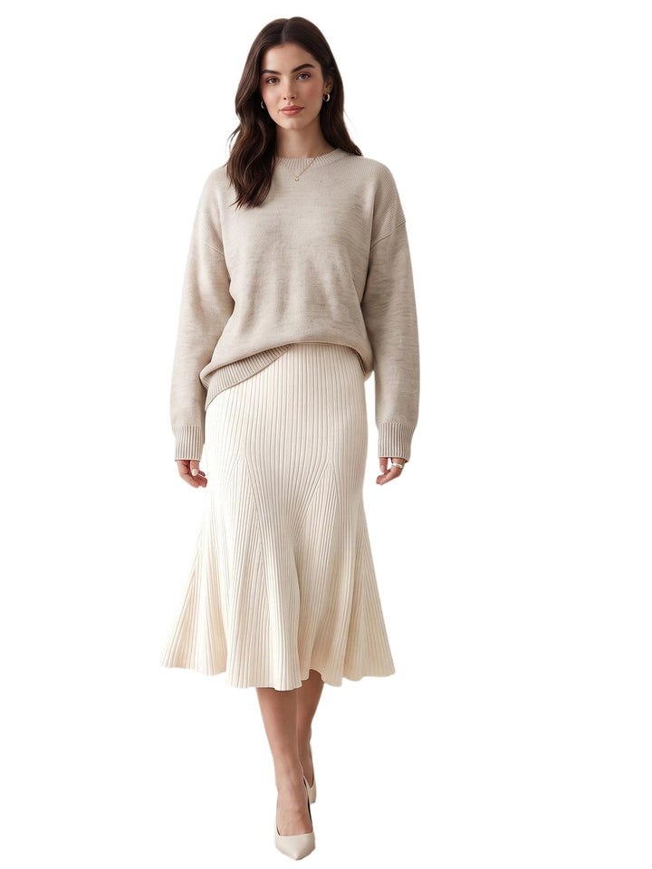 Women's Ribbed Flared Knit A-Line Skirt | Midi
