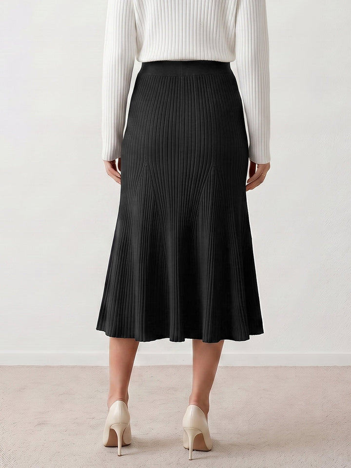 Women's Ribbed Flared Knit A-Line Skirt | Midi