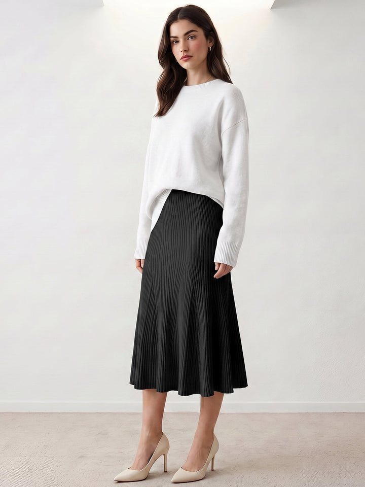 Women's Ribbed Flared Knit A-Line Skirt | Midi
