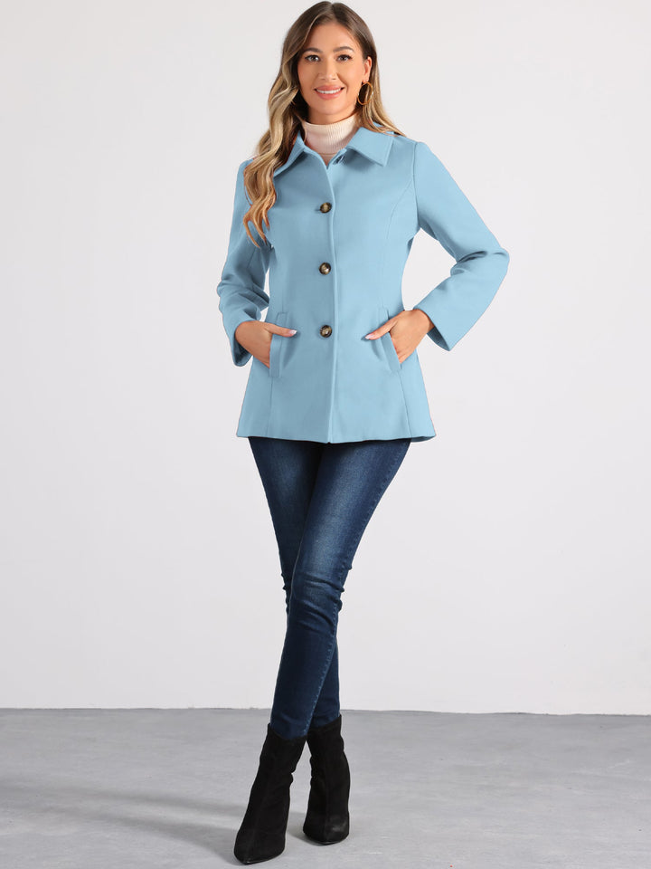 Women's Winter Button Collared Pea Coat | Single Breasted
