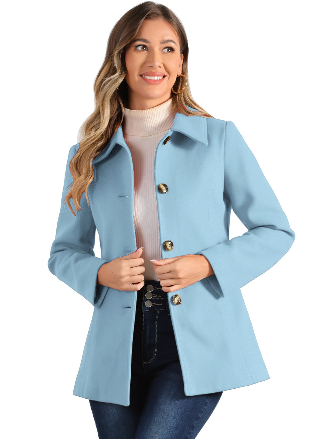 Women's Winter Button Collared Pea Coat | Single Breasted