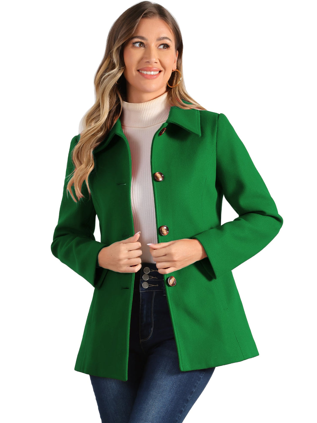 Women's Winter Button Collared Pea Coat | Single Breasted