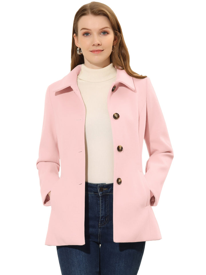 Women's Winter Button Collared Pea Coat | Single Breasted