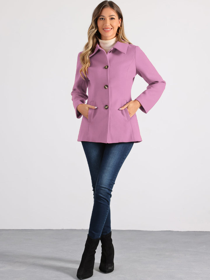 Women's Winter Button Collared Pea Coat | Single Breasted