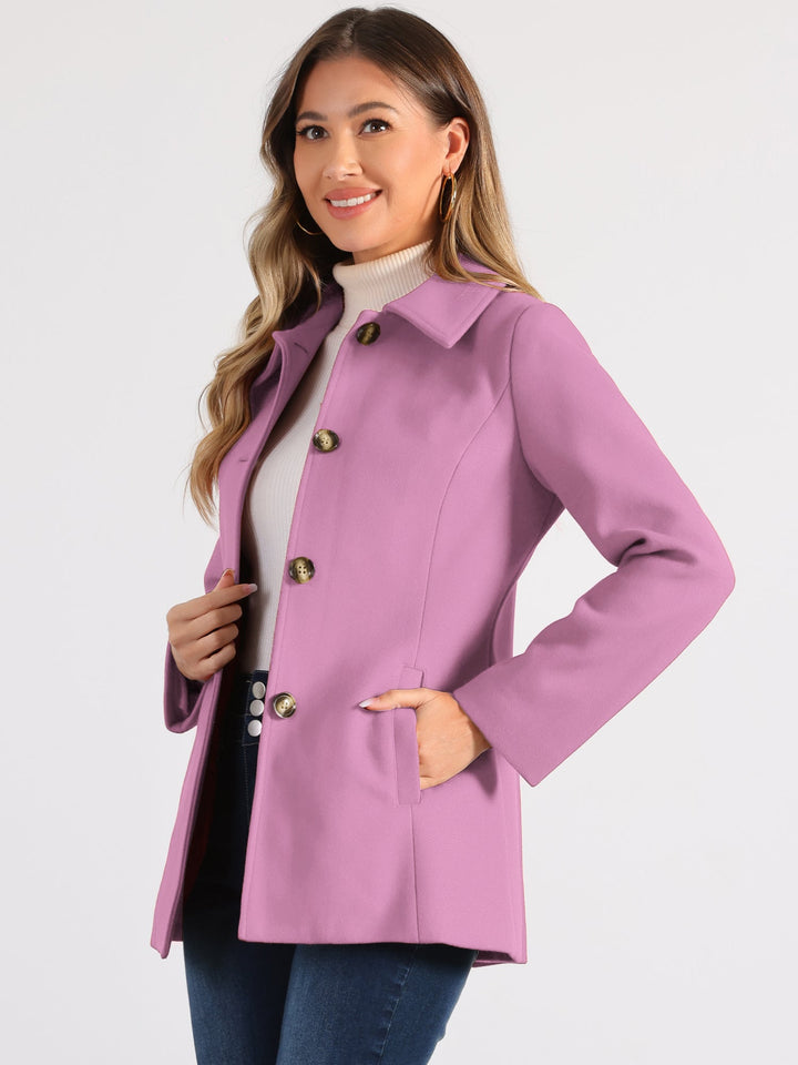 Women's Winter Button Collared Pea Coat | Single Breasted