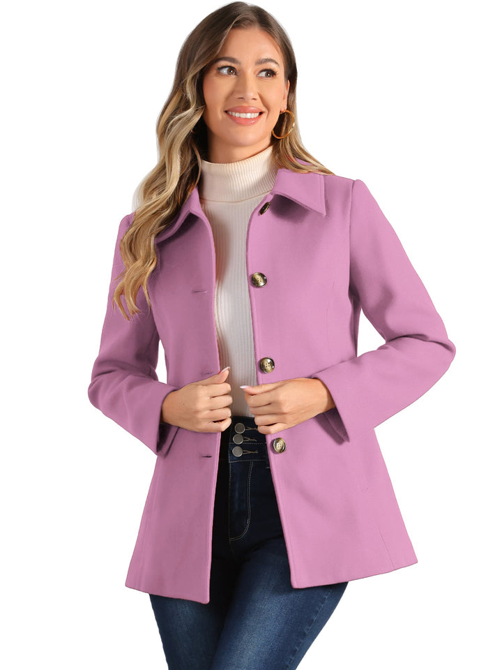 Women's Winter Button Collared Pea Coat | Single Breasted