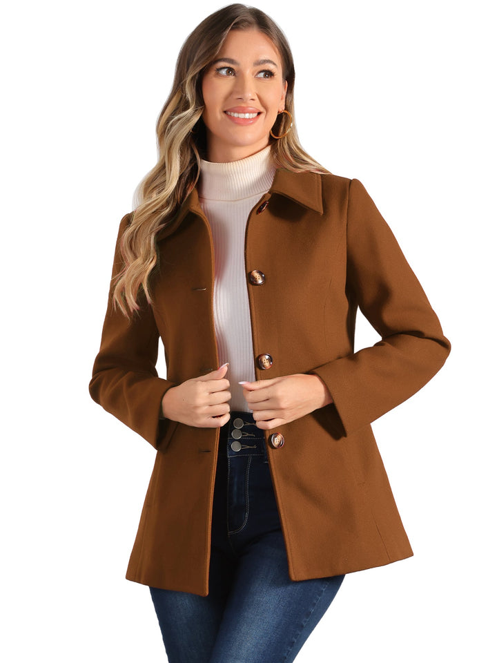Women's Winter Button Collared Pea Coat | Single Breasted