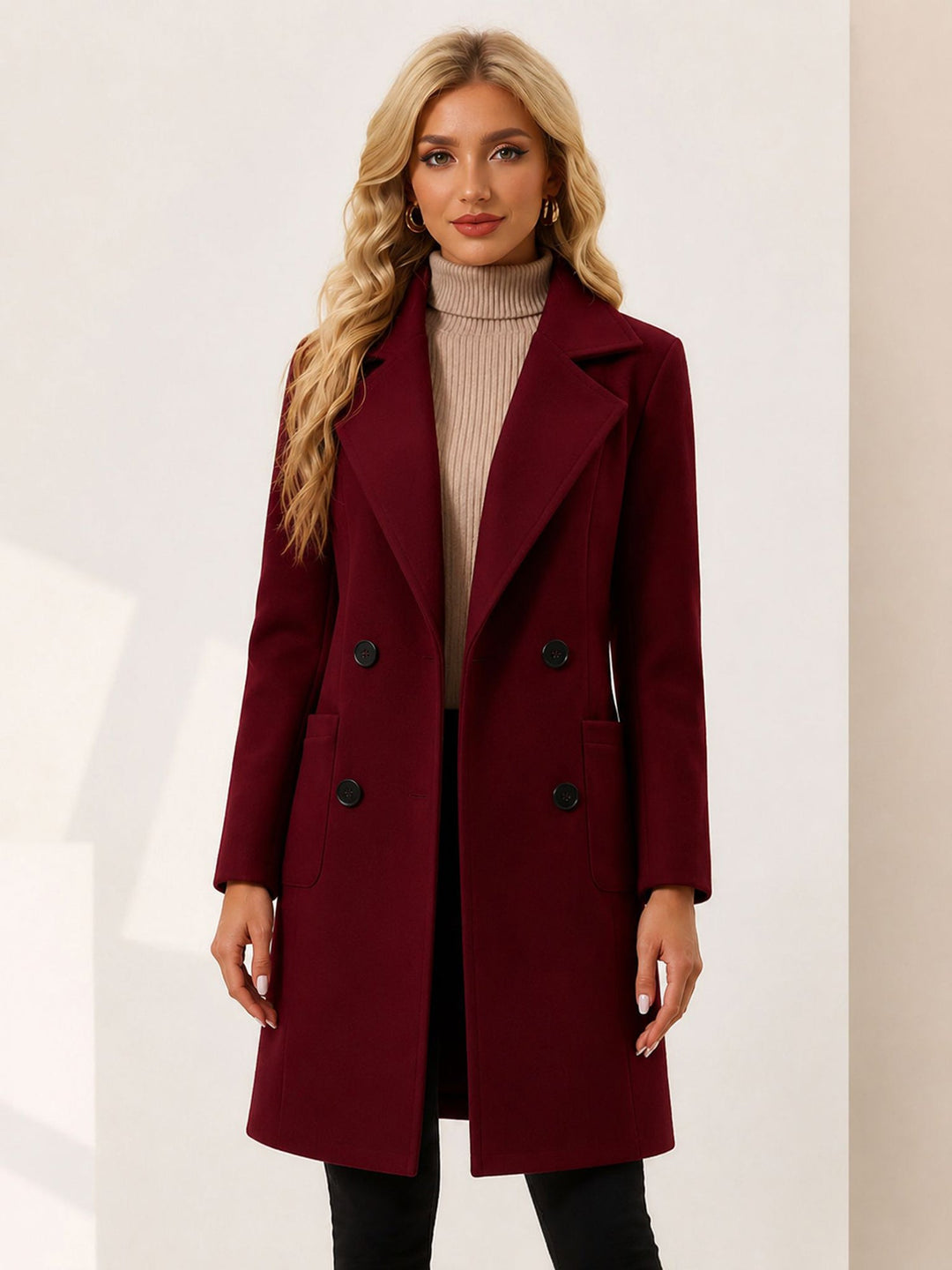 Women's Double Breasted Coat | Notch Collar