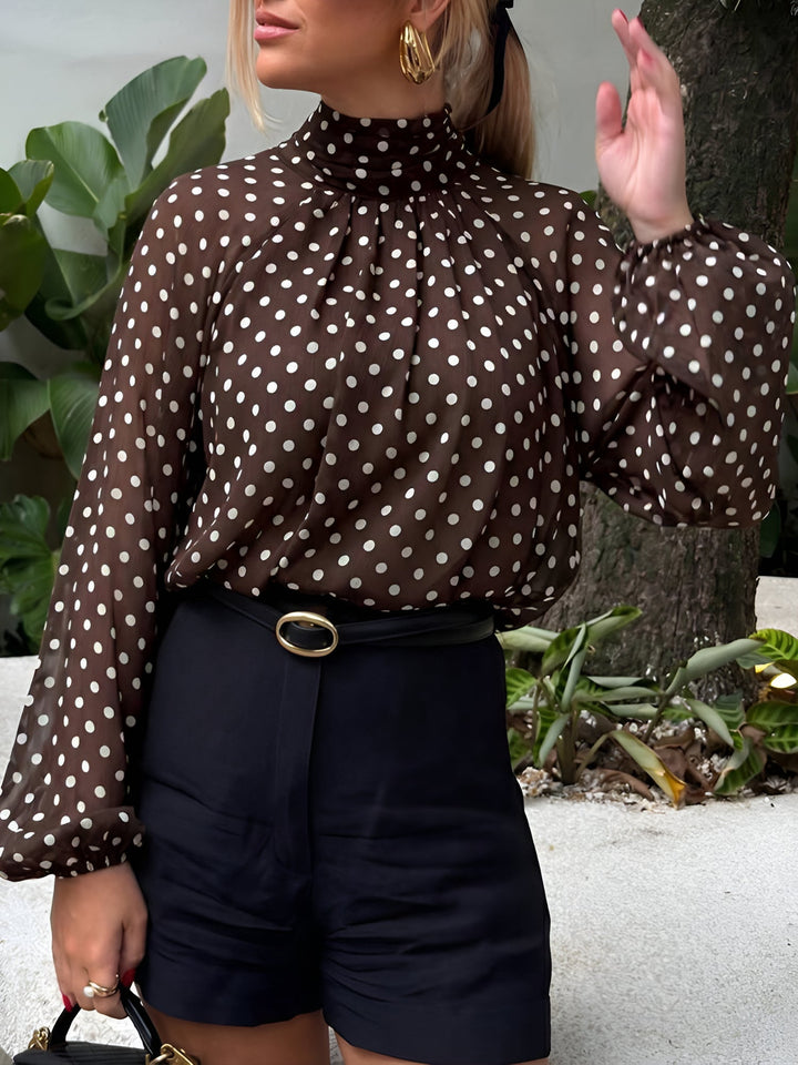 Women's Polka Dot Ruffle Neck Blouse | Sheer