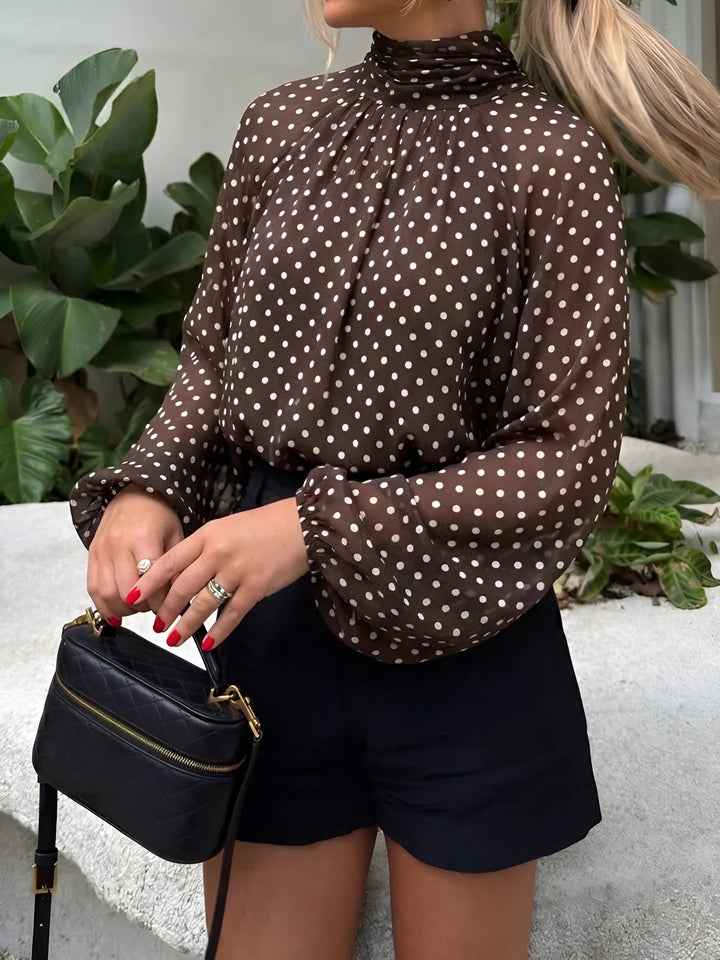 Women's Polka Dot Ruffle Neck Blouse | Sheer