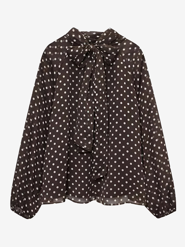Women's Polka Dot Ruffle Neck Blouse | Sheer