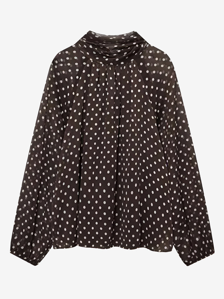 Women's Polka Dot Ruffle Neck Blouse | Sheer