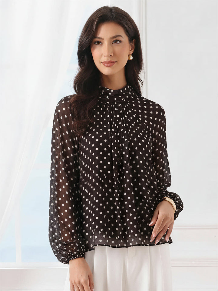Women's Polka Dot Ruffle Neck Blouse | Sheer