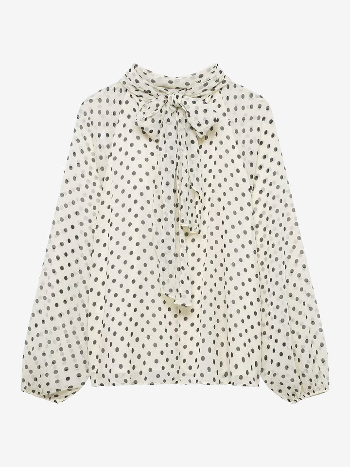 Women's Polka Dot Ruffle Neck Blouse | Sheer