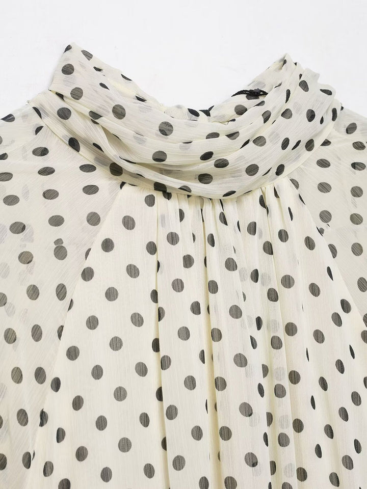 Women's Polka Dot Ruffle Neck Blouse | Sheer