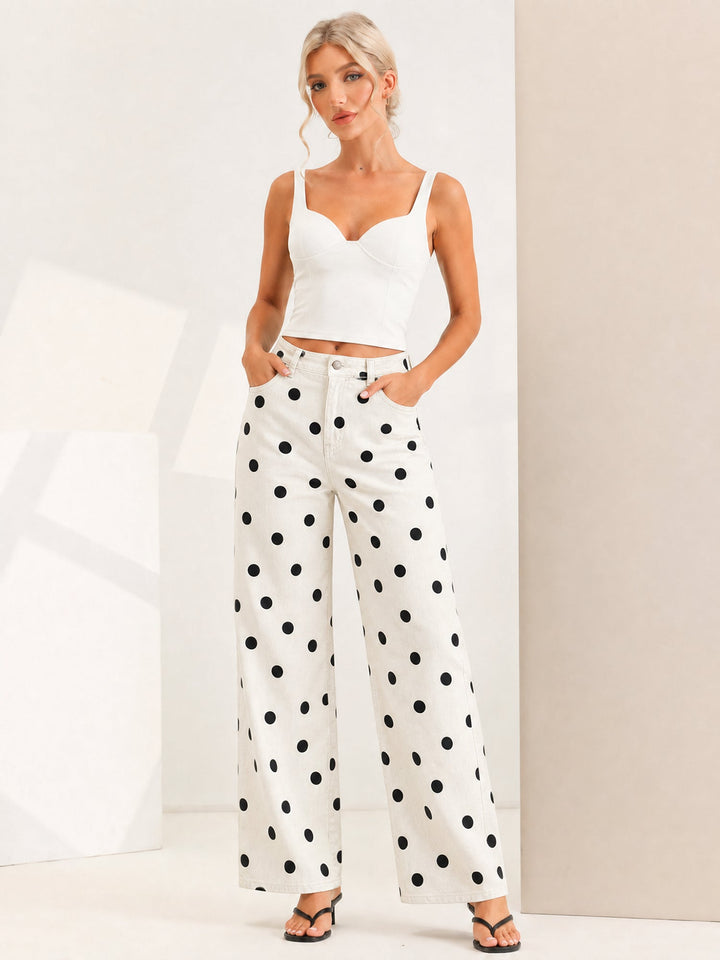 Women's Polka Dot Wide Leg Trousers | High Waist