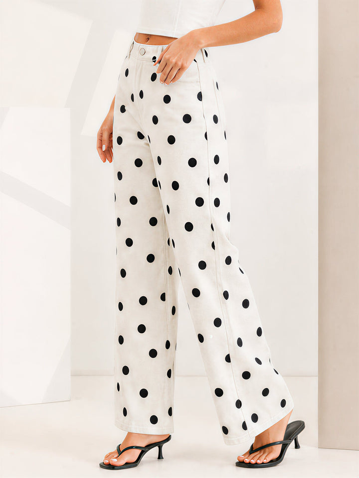 Women's Polka Dot Wide Leg Trousers | High Waist