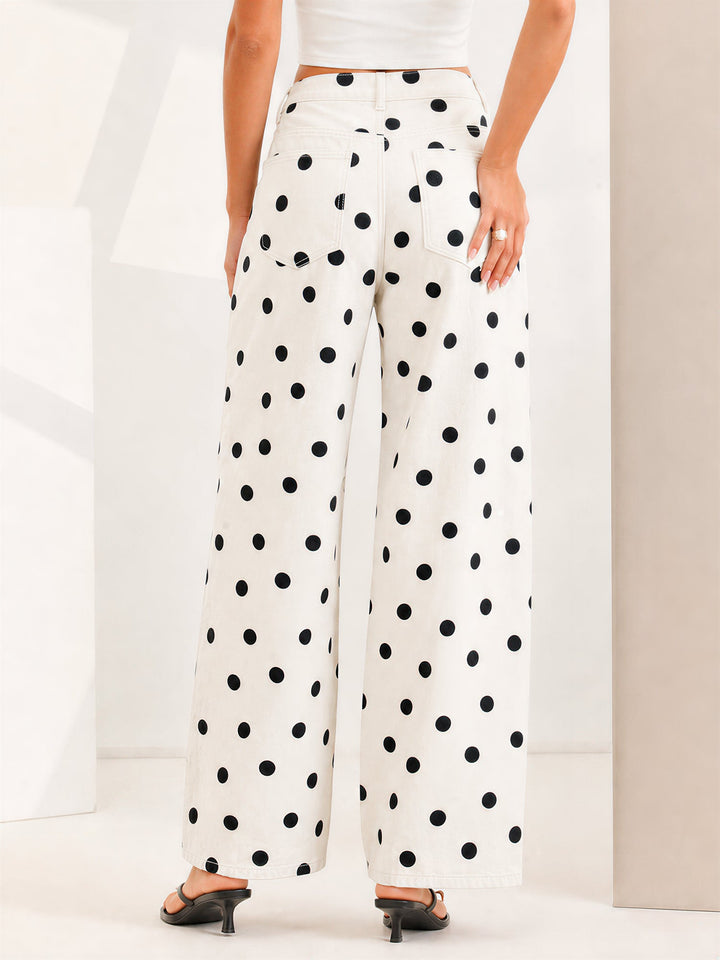 Women's Polka Dot Wide Leg Trousers | High Waist