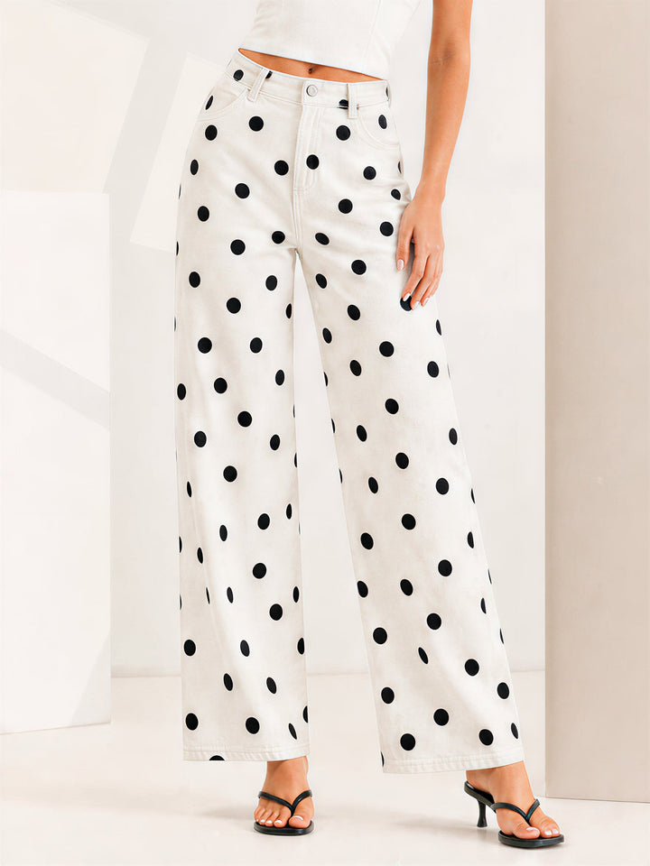 Women's Polka Dot Wide Leg Trousers | High Waist