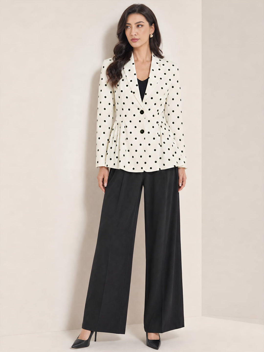 Women's Chic Peplum Waist Blazer | Polka Dot