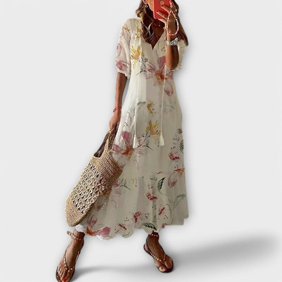 Women's Elegant Summer V-Neck Boho Print Dress | Maxi