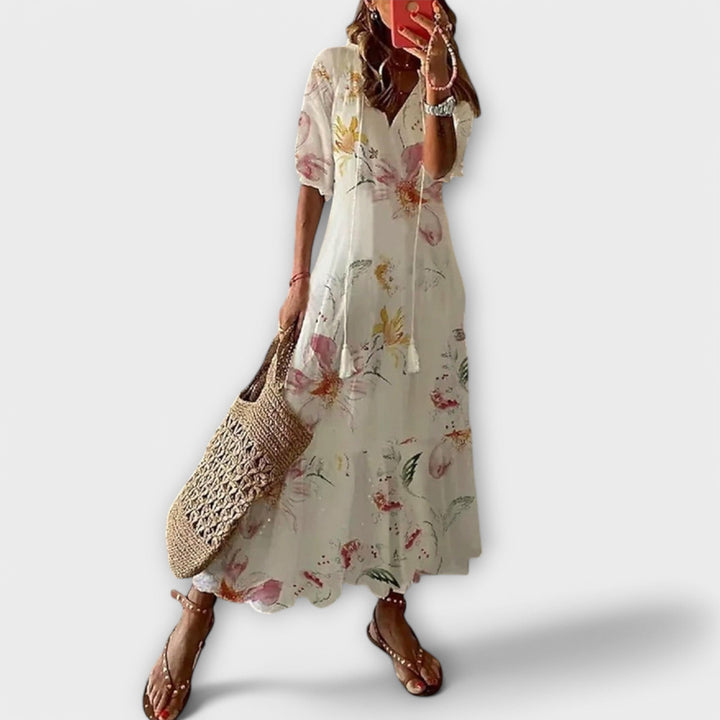Women's Elegant Summer V-Neck Boho Print Dress | Maxi