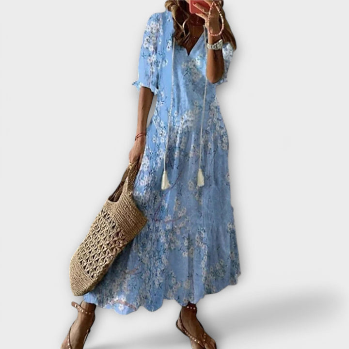 Women's Elegant Summer V-Neck Boho Print Dress | Maxi